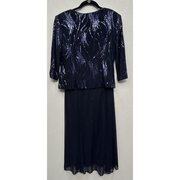 Alex Evenings sequin dress jacket set 8 petite Navy Mother Of The Bride Formal - Picture 2 of 9